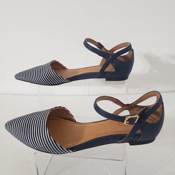 Cato Ankle Strap Pointed Toe Striped Flat Shoes - Picture 1 of 8